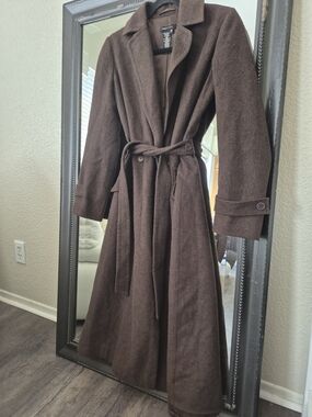 BCBGMaxAzria Chocolate Brown Long Trench Coat with Belt